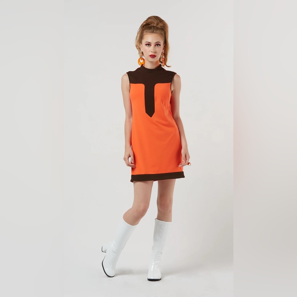 Sleeveless 60s-inspired Mod Orange Shift Mini Dress